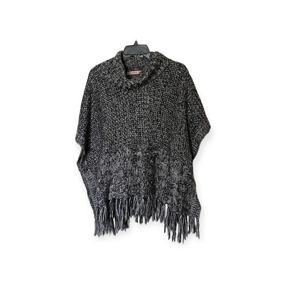 Do Everything In Love Turtleneck Black Poncho Sweater with Fringe One Size - Picture 1 of 8